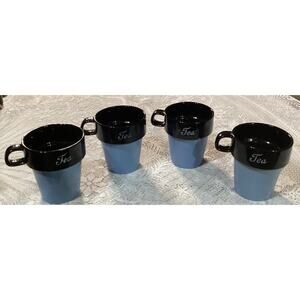 4 Mulberry Home Collection Flowerpot Coffee Mugs Blue Black 14 oz Stackable